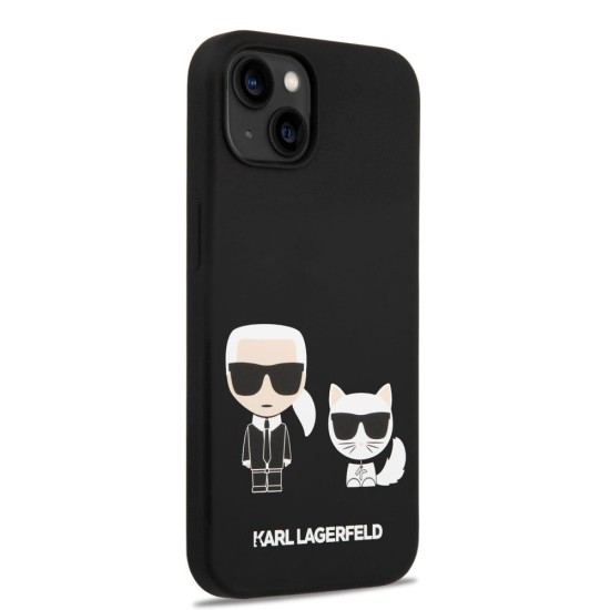 Husa Karl Lagerfeld Liquid Silicone Karl and Choupette MagSafe pentru iPhone 14 Plus, Neagra (Bakr, KLHMP14MSSKCK) by www.silkase.ro