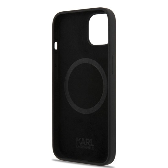 Husa Karl Lagerfeld Liquid Silicone Karl and Choupette MagSafe pentru iPhone 14 Plus, Neagra (Bakr, KLHMP14MSSKCK) by www.silkase.ro