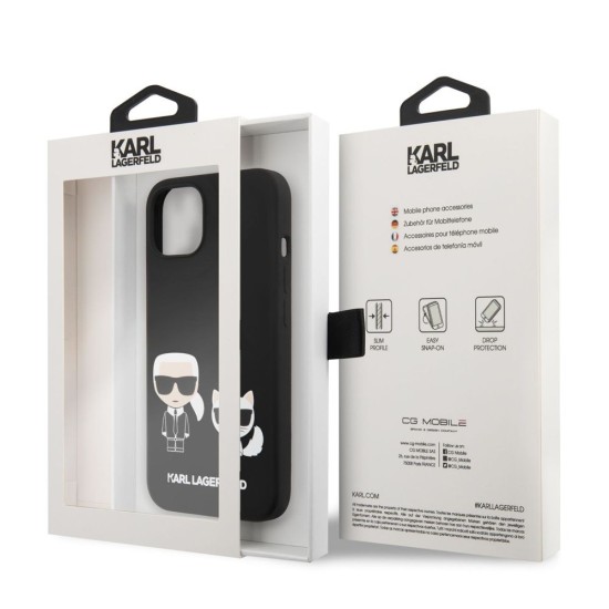 Husa Karl Lagerfeld Liquid Silicone Karl and Choupette MagSafe pentru iPhone 14 Plus, Neagra (Bakr, KLHMP14MSSKCK) by www.silkase.ro