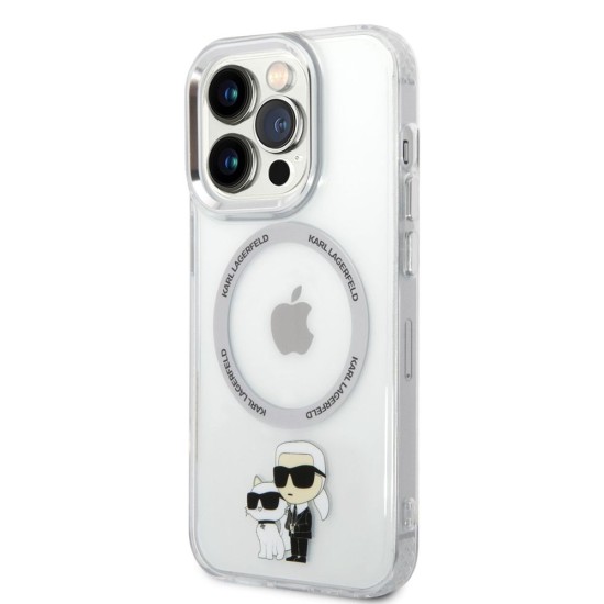 Husa Karl Lagerfeld IML Karl and Choupette MagSafe pentru iPhone 14 Pro Max, Transparenta (Bakr, KLHMP14XHNKCIT) by www.silkase.ro