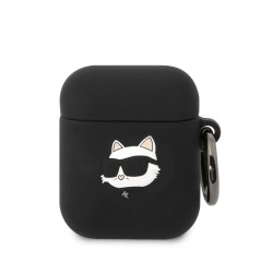 Husa Karl Lagerfeld 3D Logo NFT Choupette Head Silicon pentru AirPods 1/2, Neagra
