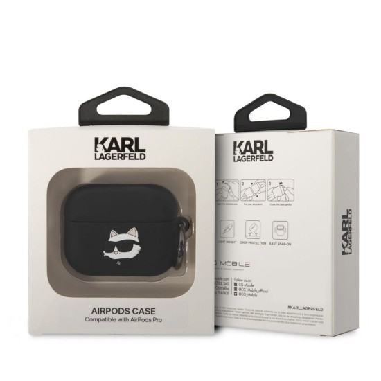 Husa Karl Lagerfeld 3D Logo NFT Choupette Head Silicone pentru AirPods Pro, Black (Bakr, KLAPRUNCHK) by www.silkase.ro