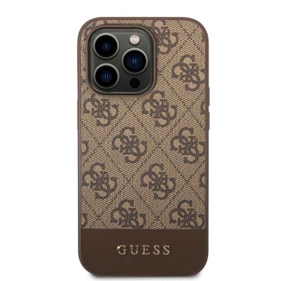 Husa Guess PU 4G Stripe pentru iPhone 14 Pro Max, Maro (Bakr, GUHCP14XG4GLBR) by www.silkase.ro