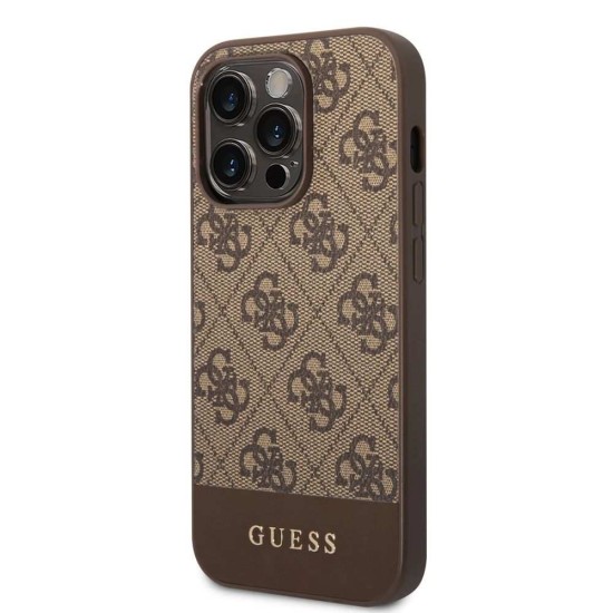 Husa Guess PU 4G Stripe pentru iPhone 14 Pro Max, Maro (Bakr, GUHCP14XG4GLBR) by www.silkase.ro