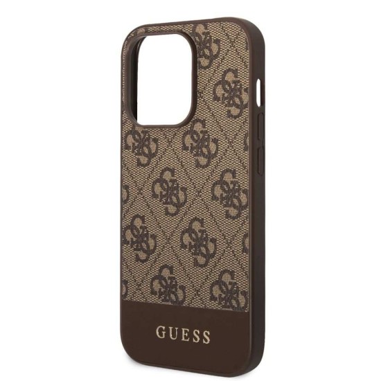 Husa Guess PU 4G Stripe pentru iPhone 14 Pro Max, Maro (Bakr, GUHCP14XG4GLBR) by www.silkase.ro