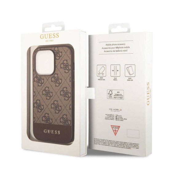 Husa Guess PU 4G Stripe pentru iPhone 14 Pro Max, Maro (Bakr, GUHCP14XG4GLBR) by www.silkase.ro