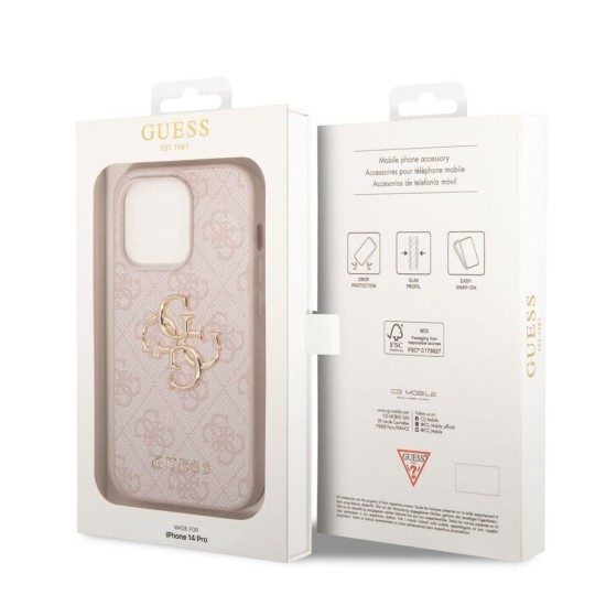 Husa Guess PU 4G Metal Logo pentru iPhone 14 Pro, Roz (Bakr, GUHCP14L4GMGPI) by www.silkase.ro