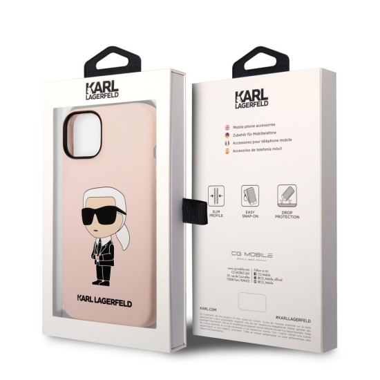 Husă Karl Lagerfeld Liquid Silicone Ikonik NFT pentru iPhone 14 Plus, Roz (Bakr, KLHCP14MSNIKBCP) by www.silkase.ro