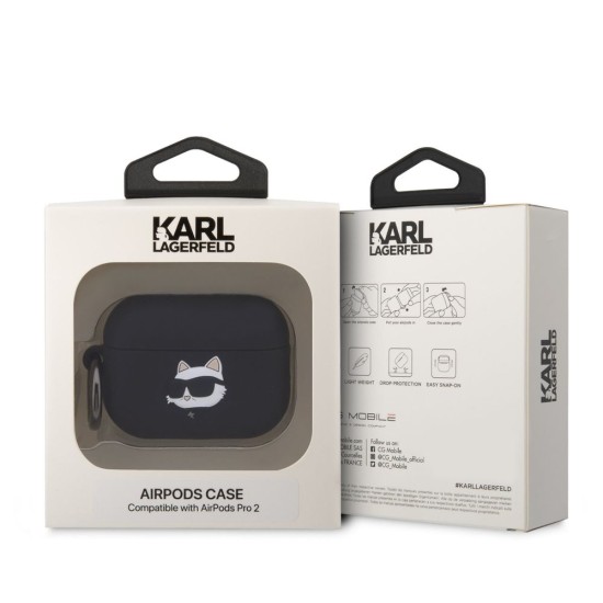 Husa Karl Lagerfeld 3D Logo NFT Choupette Head Silicone pentru AirPods Pro 2, Black (Bakr, KLAP2RUNCHK) by www.silkase.ro