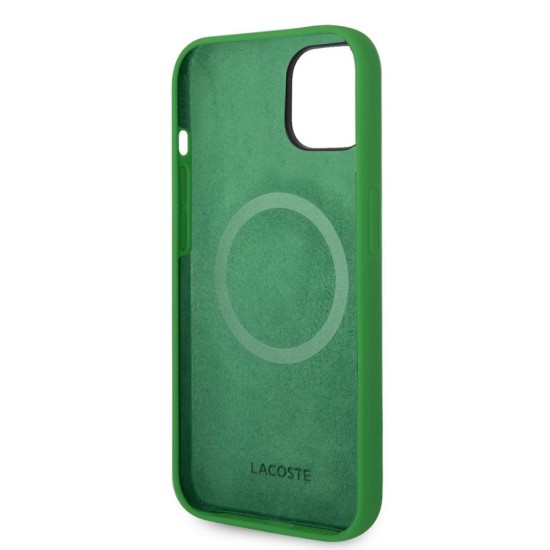 Husa Lacoste Liquid Silicone Croc Logo MagSafe pentru iPhone 13/14/15, Verde (Bakr, LCHMP14SSLON) by www.silkase.ro