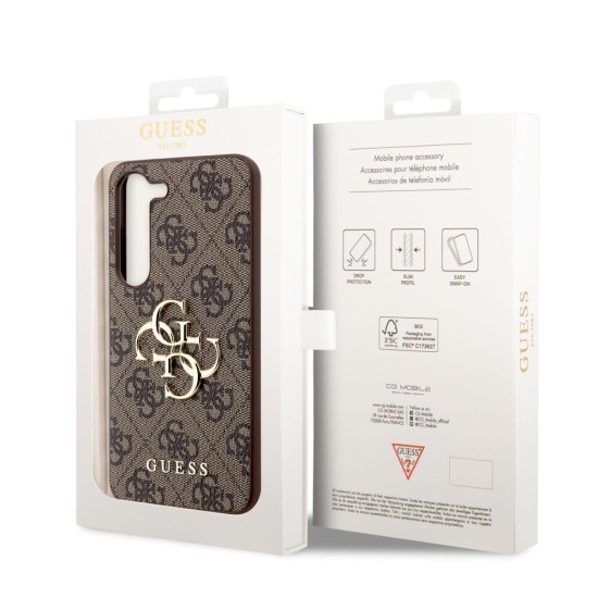 Husă Guess PU 4G Metal Logo pentru Samsung Galaxy S23, Brown (Bakr, GUHCS23S4GMGBR) by www.silkase.ro