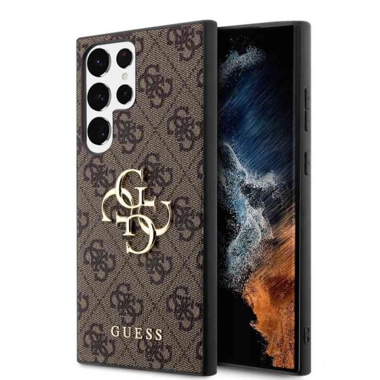 Husa Guess PU 4G Metal Logo pentru Samsung Galaxy S23 Ultra, Maro (Bakr, GUHCS23L4GMGBR) by www.silkase.ro
