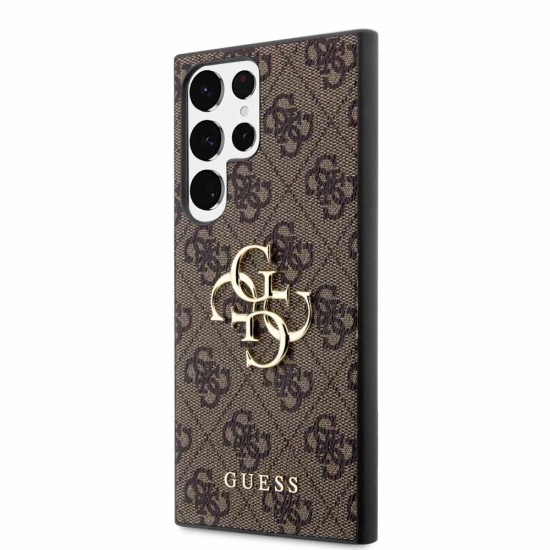 Husa Guess PU 4G Metal Logo pentru Samsung Galaxy S23 Ultra, Maro (Bakr, GUHCS23L4GMGBR) by www.silkase.ro