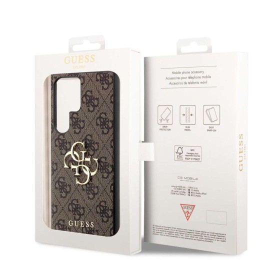 Husa Guess PU 4G Metal Logo pentru Samsung Galaxy S23 Ultra, Maro (Bakr, GUHCS23L4GMGBR) by www.silkase.ro