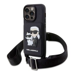 Husa Crossbody Karl Lagerfeld Saffiano Karl and Choupette pentru iPhone 14 Pro, Neagra