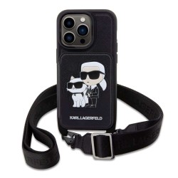 Husa Crossbody Karl Lagerfeld Saffiano Karl and Choupette pentru iPhone 14 Pro, Neagra Husa Crossbody Karl Lagerfeld Saffiano Karl and Choupette pentru iPhone 14 Pro, Neagra