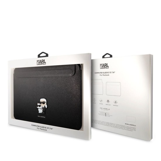 Husa Laptop Karl Lagerfeld Saffiano Karl and Choupette 13/14", Neagra (Bakr, KLCS14SAKCPMK) by www.silkase.ro