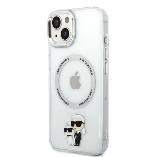 Husa Karl Lagerfeld IML Karl and Choupette MagSafe pentru iPhone 13, Transparenta (Bakr, KLHMP13MHNKCIT) by www.silkase.ro