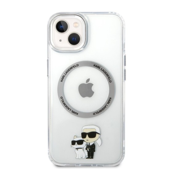 Husa Karl Lagerfeld IML Karl and Choupette MagSafe pentru iPhone 13, Transparenta (Bakr, KLHMP13MHNKCIT) by www.silkase.ro