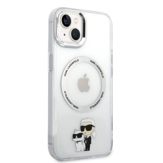 Husa Karl Lagerfeld IML Karl and Choupette MagSafe pentru iPhone 13, Transparenta (Bakr, KLHMP13MHNKCIT) by www.silkase.ro