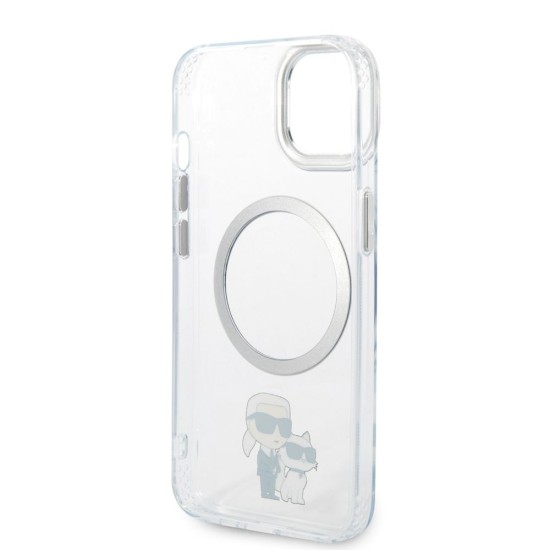 Husa Karl Lagerfeld IML Karl and Choupette MagSafe pentru iPhone 13, Transparenta (Bakr, KLHMP13MHNKCIT) by www.silkase.ro