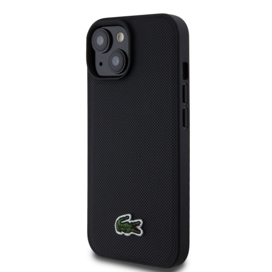 Husa Lacoste Iconic Petit Pique Woven Logo MagSafe pentru iPhone 15, Black (Bakr, LCHMP15SPVCK) by www.silkase.ro