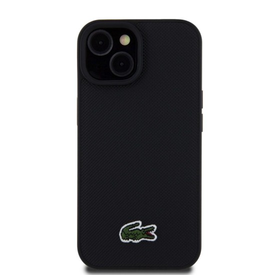 Husa Lacoste Iconic Petit Pique Woven Logo MagSafe pentru iPhone 15, Black (Bakr, LCHMP15SPVCK) by www.silkase.ro