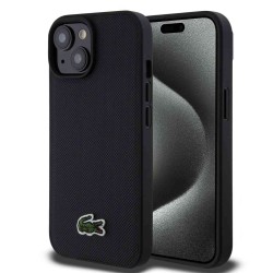 Husa Lacoste Iconic Petit Pique Woven Logo MagSafe pentru iPhone 15, Black