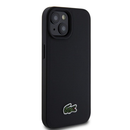 Husa Lacoste Iconic Petit Pique Woven Logo MagSafe pentru iPhone 15, Black (Bakr, LCHMP15SPVCK) by www.silkase.ro