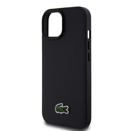 Husa Lacoste Iconic Petit Pique Woven Logo MagSafe pentru iPhone 15, Black (Bakr, LCHMP15SPVCK) by www.silkase.ro