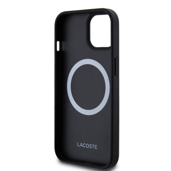 Husa Lacoste Iconic Petit Pique Woven Logo MagSafe pentru iPhone 15, Black (Bakr, LCHMP15SPVCK) by www.silkase.ro