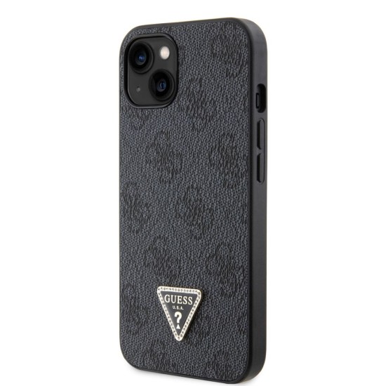 Husa Guess PU 4G Strass Triangle Metal Logo pentru iPhone 15, Black (Bakr, GUHCP15SP4TDPK) by www.silkase.ro