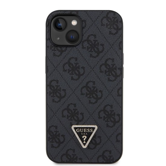 Husa Guess PU 4G Strass Triangle Metal Logo pentru iPhone 15, Black (Bakr, GUHCP15SP4TDPK) by www.silkase.ro