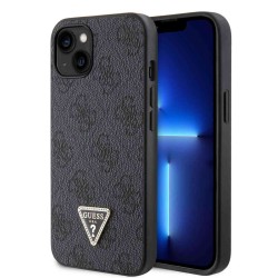Husa Guess PU 4G Strass Triangle Metal Logo pentru iPhone 15, Black