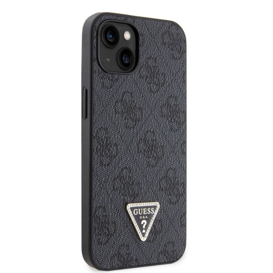Husa Guess PU 4G Strass Triangle Metal Logo pentru iPhone 15, Black (Bakr, GUHCP15SP4TDPK) by www.silkase.ro
