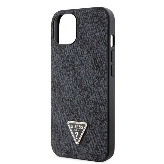 Husa Guess PU 4G Strass Triangle Metal Logo pentru iPhone 15, Black (Bakr, GUHCP15SP4TDPK) by www.silkase.ro