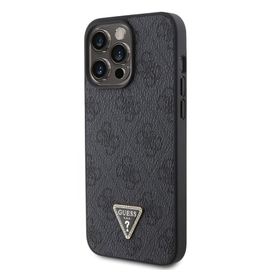 Husa de Protectie Guess PU 4G Strass Triangle Metal Logo pentru iPhone 15 Pro Max, Black (Bakr, GUHCP15XP4TDPK) by www.silkase.ro