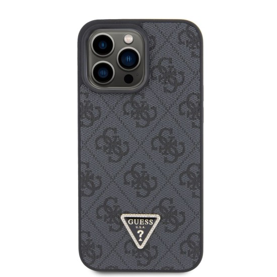 Husa de Protectie Guess PU 4G Strass Triangle Metal Logo pentru iPhone 15 Pro Max, Black (Bakr, GUHCP15XP4TDPK) by www.silkase.ro