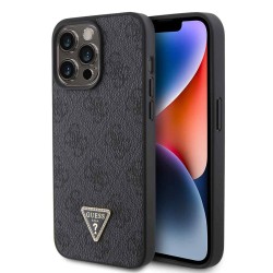 Husa de Protectie Guess PU 4G Strass Triangle Metal Logo pentru iPhone 15 Pro Max, Black