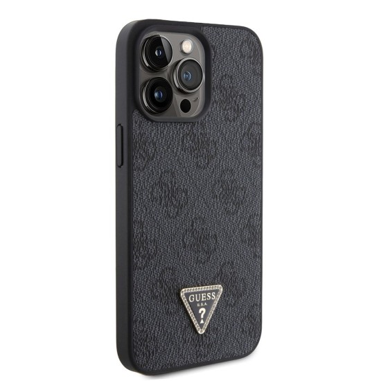 Husa de Protectie Guess PU 4G Strass Triangle Metal Logo pentru iPhone 15 Pro Max, Black (Bakr, GUHCP15XP4TDPK) by www.silkase.ro