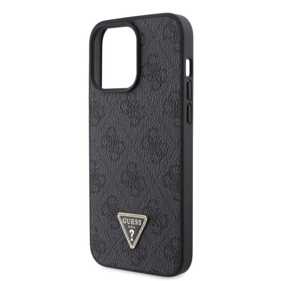 Husa de Protectie Guess PU 4G Strass Triangle Metal Logo pentru iPhone 15 Pro Max, Black (Bakr, GUHCP15XP4TDPK) by www.silkase.ro