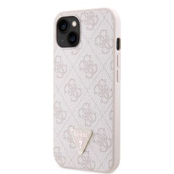 Husă Guess PU 4G Strass Triangle Metal Logo pentru iPhone 15, Roz Husă Guess PU 4G Strass Triangle Metal Logo pentru iPhone 15, Roz