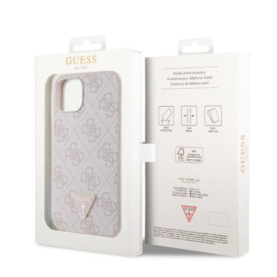 Husă Guess PU 4G Strass Triangle Metal Logo pentru iPhone 15, Roz Husă Guess PU 4G Strass Triangle Metal Logo pentru iPhone 15, Roz (Bakr, GUHCP15SP4TDPP) by www.silkase.ro