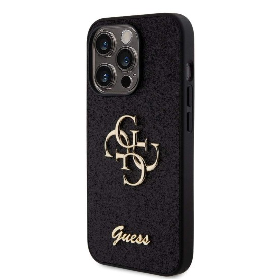Husa Guess PU Fixed Glitter 4G Metal Logo pentru iPhone 15 Pro, Neagra (Bakr, GUHCP15LHG4SGK) by www.silkase.ro