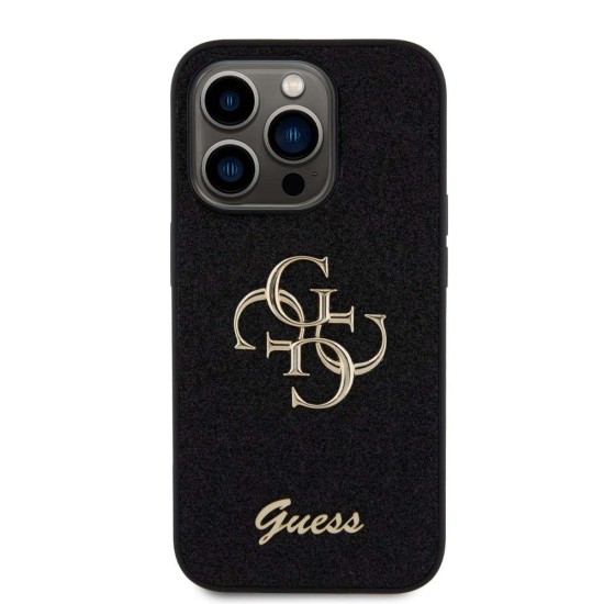 Husa Guess PU Fixed Glitter 4G Metal Logo pentru iPhone 15 Pro, Neagra (Bakr, GUHCP15LHG4SGK) by www.silkase.ro