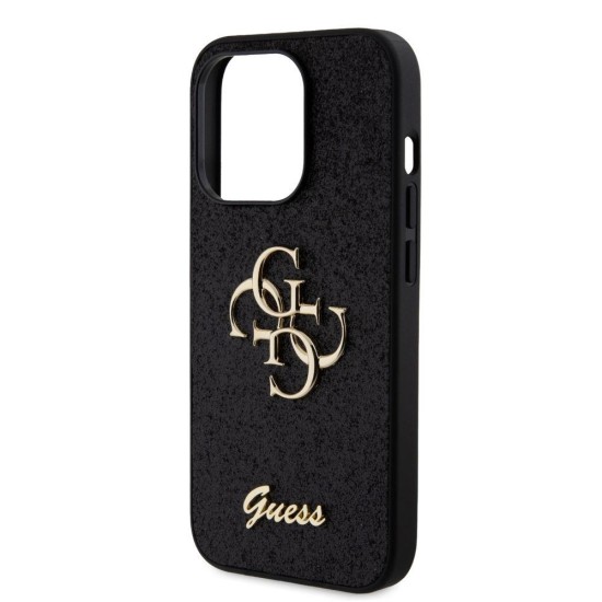 Husa Guess PU Fixed Glitter 4G Metal Logo pentru iPhone 15 Pro, Neagra (Bakr, GUHCP15LHG4SGK) by www.silkase.ro