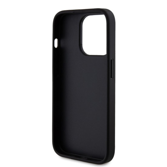Husa Guess PU Fixed Glitter 4G Metal Logo pentru iPhone 15 Pro, Neagra (Bakr, GUHCP15LHG4SGK) by www.silkase.ro
