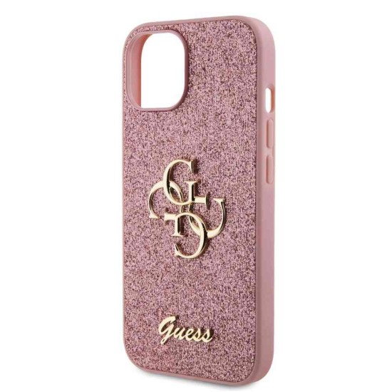 Husa Guess PU Fixed Glitter 4G Metal Logo pentru iPhone 15, Roz (Bakr, GUHCP15SHG4SGP) by www.silkase.ro