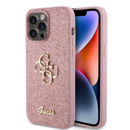 Husa Guess PU Fixed Glitter 4G Metal Logo pentru iPhone 15 Pro Max, Roz (Bakr, GUHCP15XHG4SGP) by www.silkase.ro