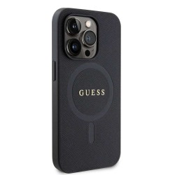 Husa Guess PU Saffiano MagSafe pentru iPhone 15 Pro Max, Neagra Husa Guess PU Saffiano MagSafe pentru iPhone 15 Pro Max, Neagra